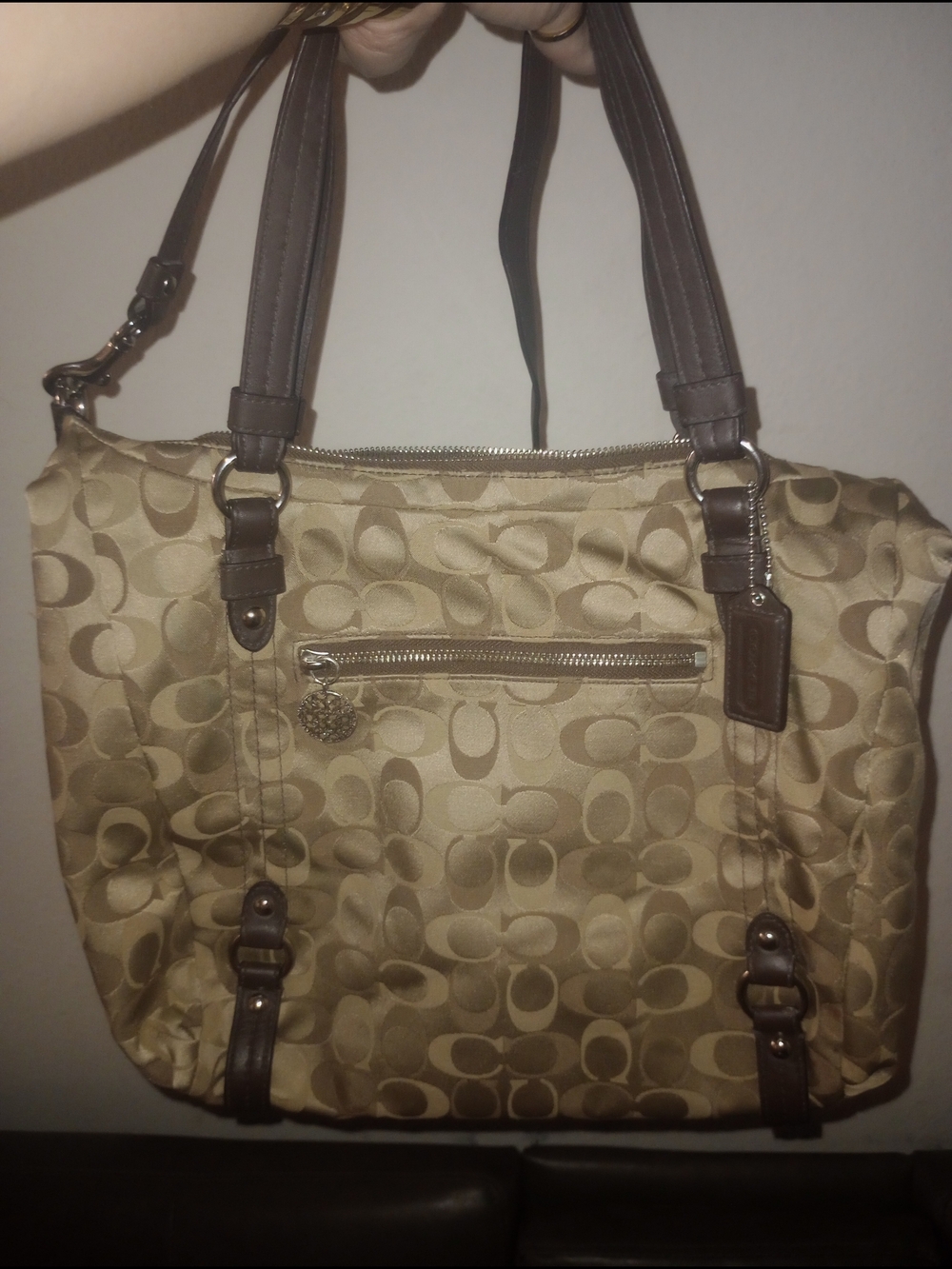 Coach Alexandria Signature Tote in Khaki and Brown
